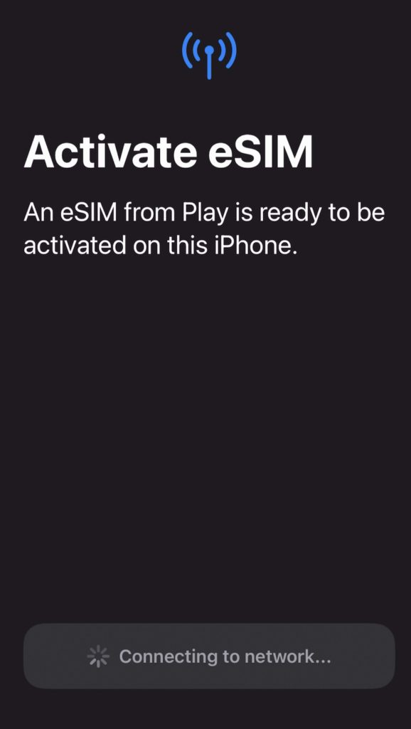 Activating eSIM screen shot